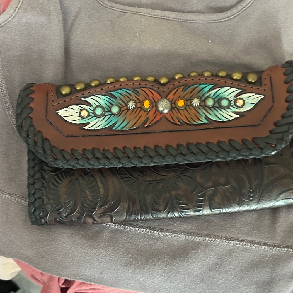 Embroidered Brown and Black Women's Clutch